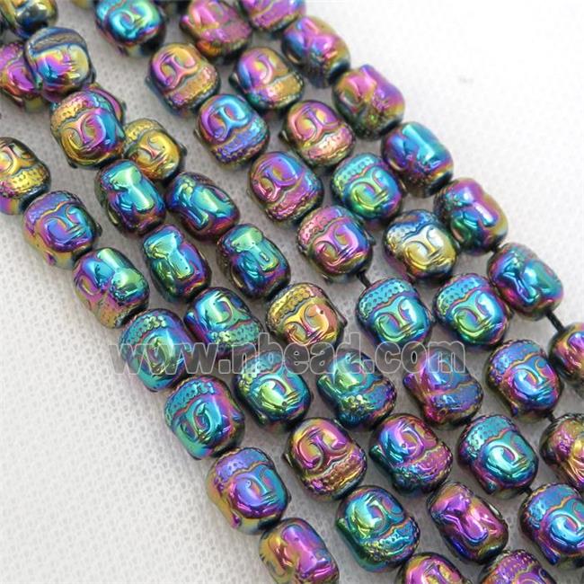 Hematite buddha beads, rainbow electroplated