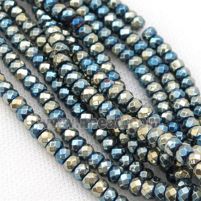 Hematite beads, faceted rondelle, bluegold electroplated