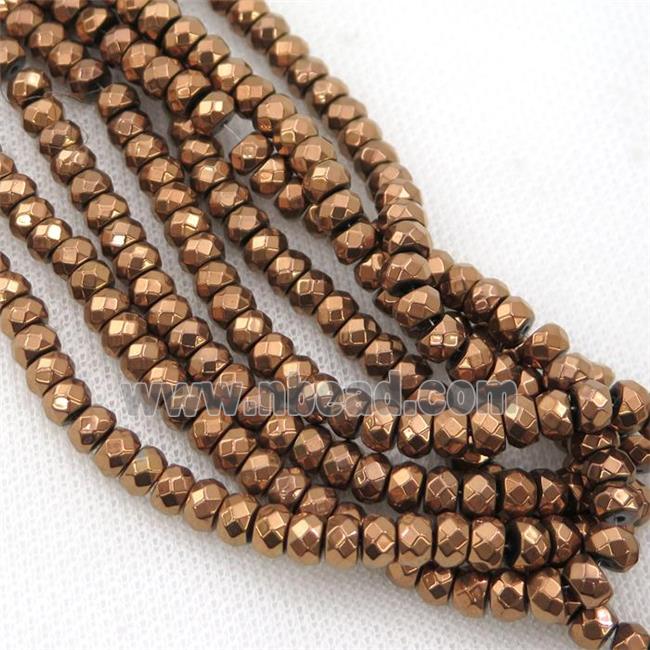 Hematite beads, faceted rondelle, brown electroplated