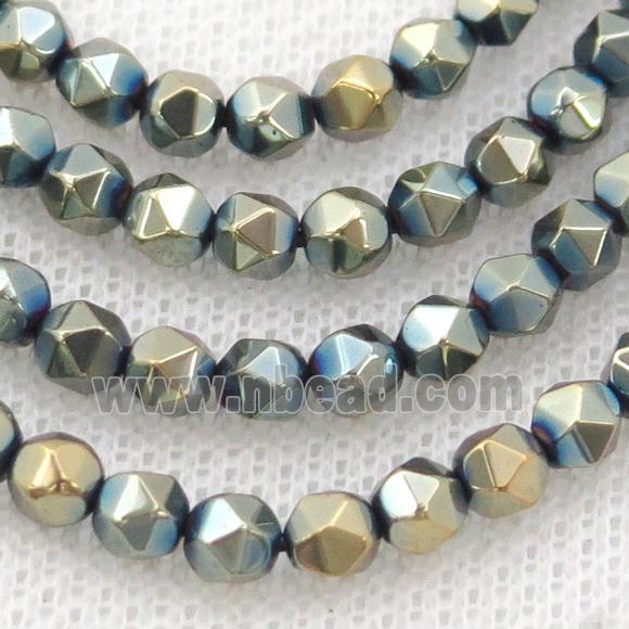 GoldBLue Hematite Beads Cut Round Electroplated