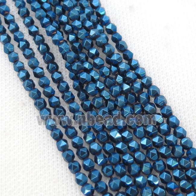 Hematite Beads Cut Round Blue Electroplated