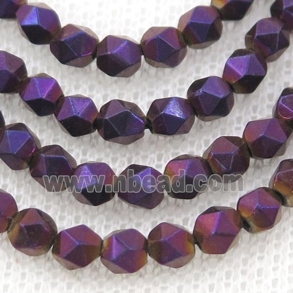 Purple Hematite Beads Cut Round Electroplated