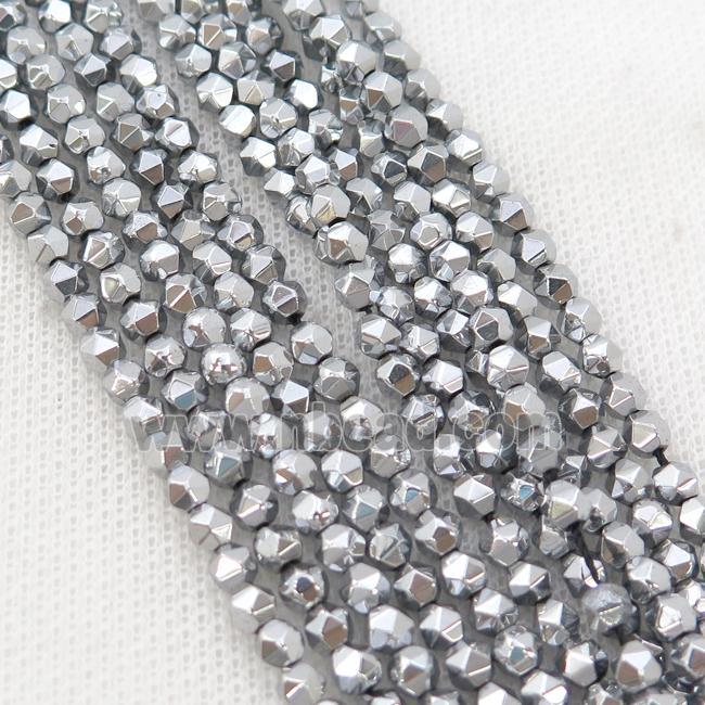 Hematite Beads Cut Round Platinum Electroplated