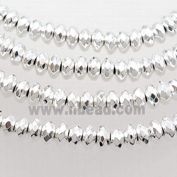 Hematite Beads Faceted Rondelle Shiny Silver