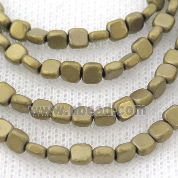 Hematite Beads Square Matte Pyrite Color