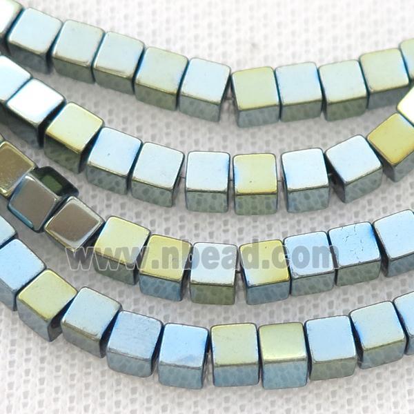 Green Blue Hematite Cube Beads