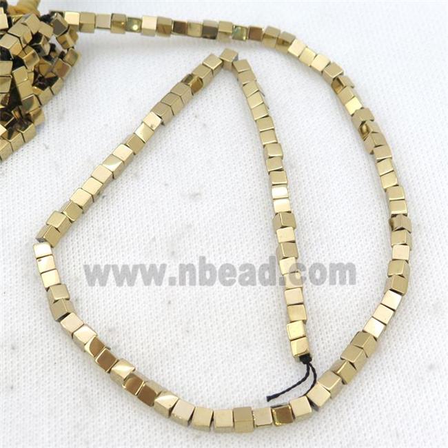 Gold Hematite Cube Beads