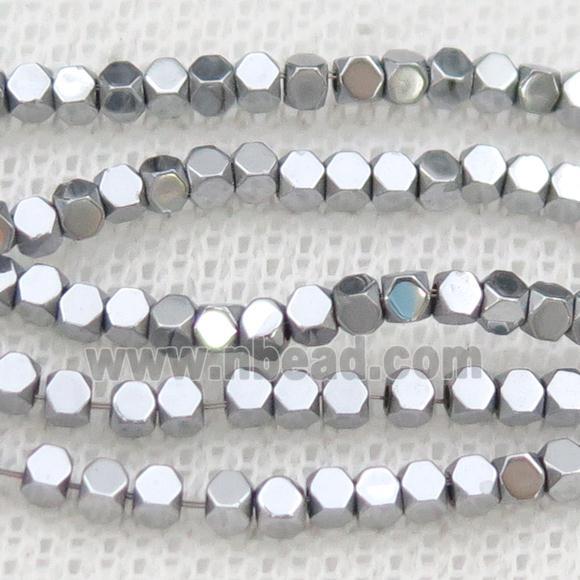 Hematite Beads Faceted Cube Platinum