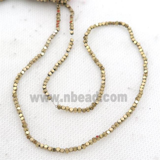 Gold Hematite Beads Faceted Cube Electroplated