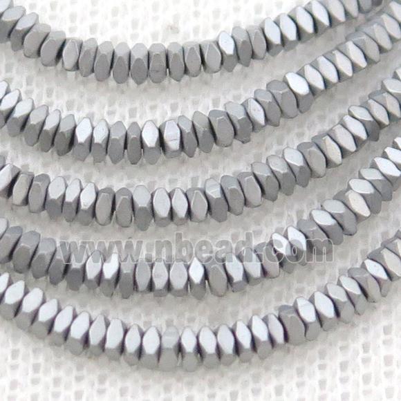 Hematite Spacer Beads Faceted Square Platinum Matte