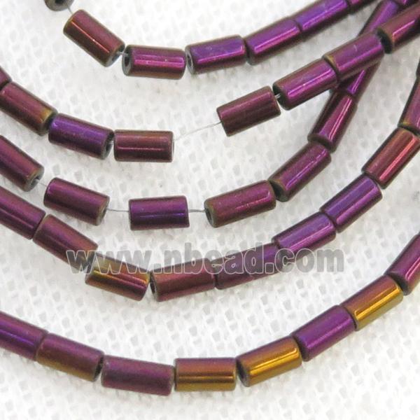 Purple Hematite Tube Beads Electroplated