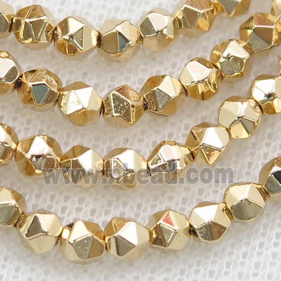 Hematite Beads Cut Round Shiny Lt.Gold