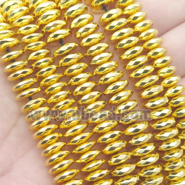 Hematite Beads Faceted Rondelle Shiny Gold