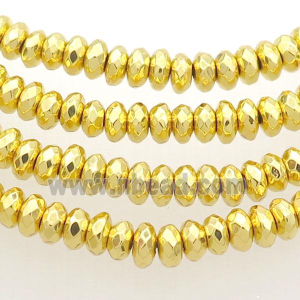 Hematite Beads Faceted Rondelle Shiny Gold