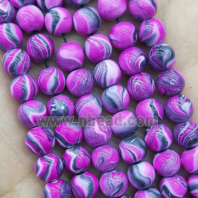 Hematite Beads Round Hotpink Lacquered