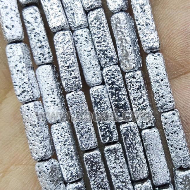 Hematite Tube Beads Shiny Silver Electroplated