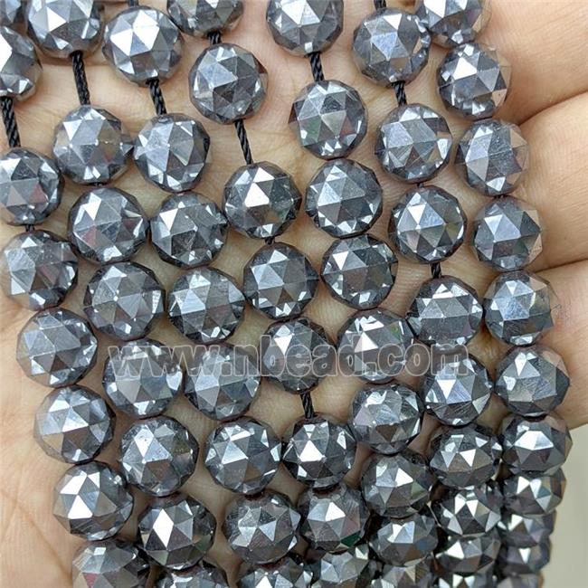 Hematite Beads Cut Round Platinum Electroplated