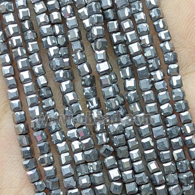 Hematite Beads Faceted Cube Platinum Electroplated