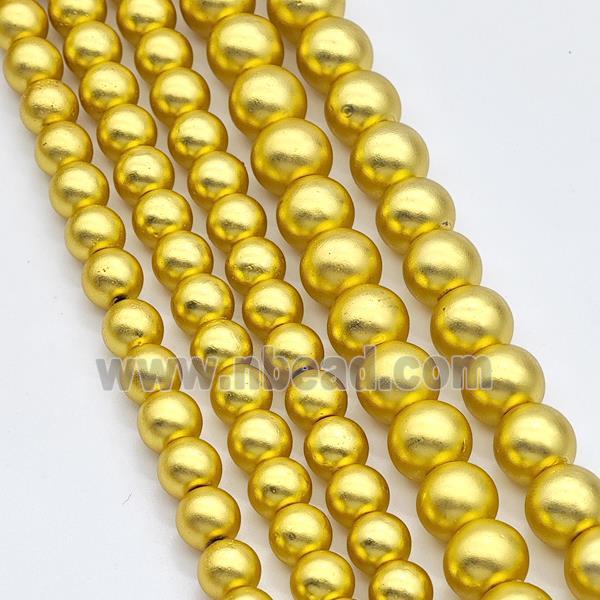 Hematite Beads Round Matte Gold Plated