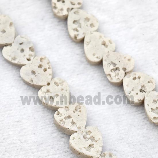 White Lava Heart Beads