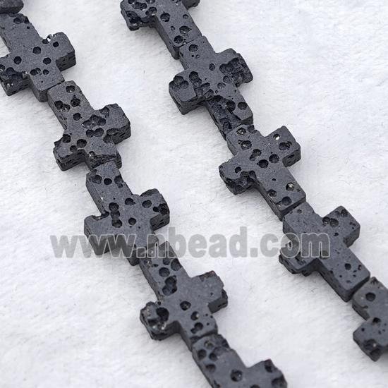 Black Lava Cross Beads