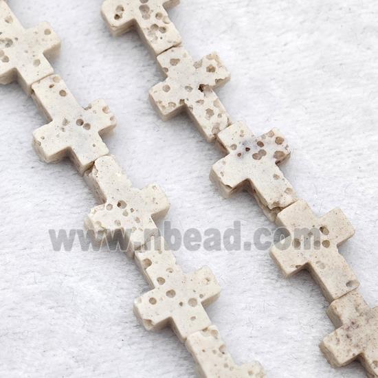 White Lava Cross Beads