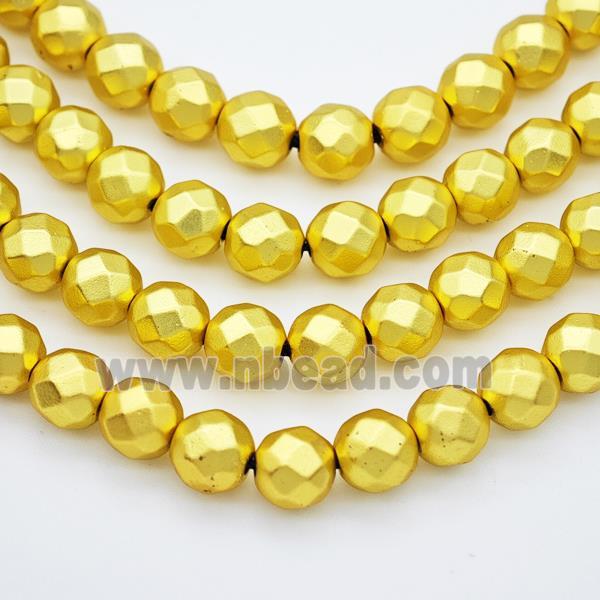 Hematite Beads Faceted Round Matte Gold