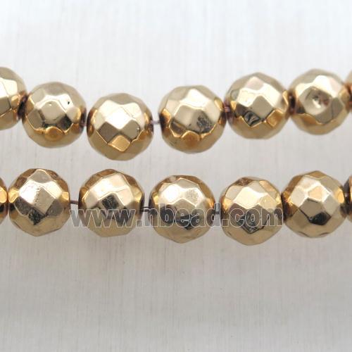 faceted round Hematite Beads, light KC-gold electroplated