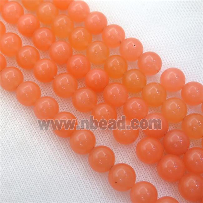 orange Spong Jade Beads, round