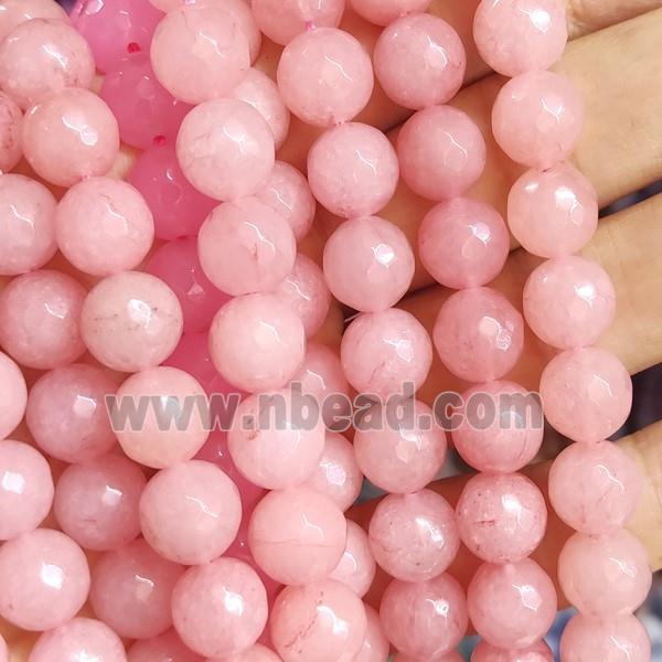 pink Jade Beads, faceted round, b-grade