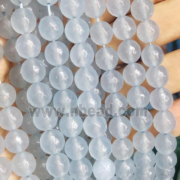 lt.blue Jade Beads, faceted round, b-grade