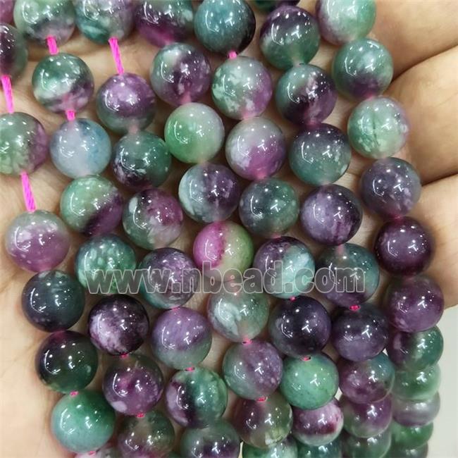 round Jade Beads, multicolor, dye