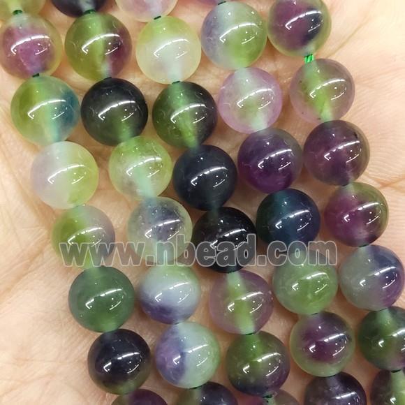 round Jade Beads, multicolor, dye