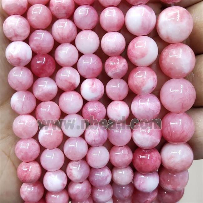 Natural Honey Jade Beads Pink Dye Smooth Round