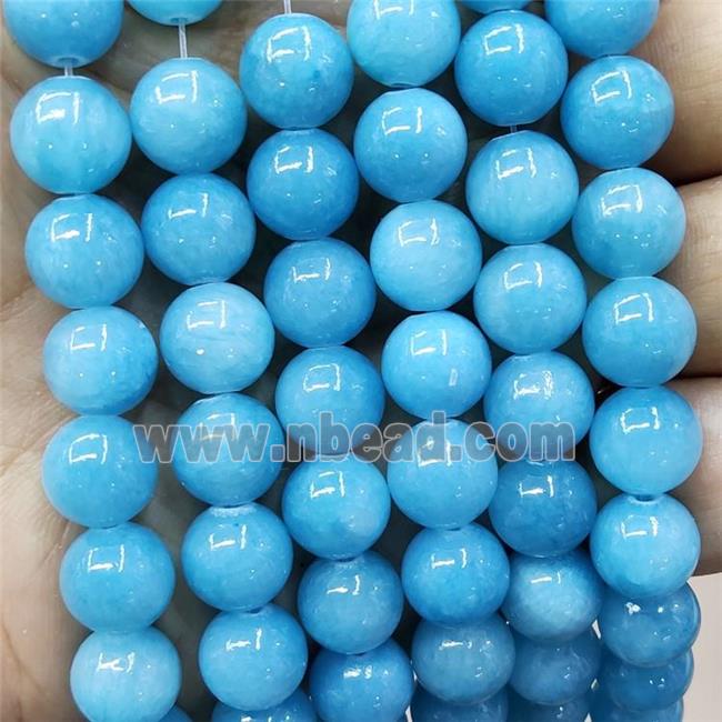 Natural Honey Jade Beads Blue Dye Smooth Round