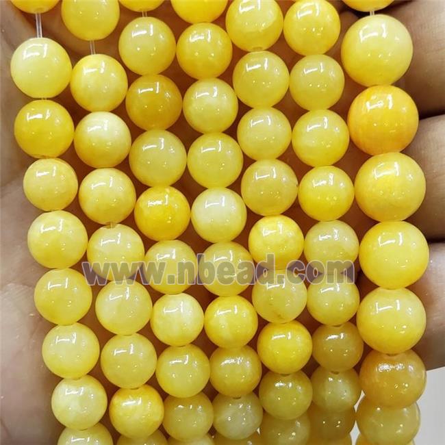 Natural Honey Jade Beads Yellow Dye Smooth Round