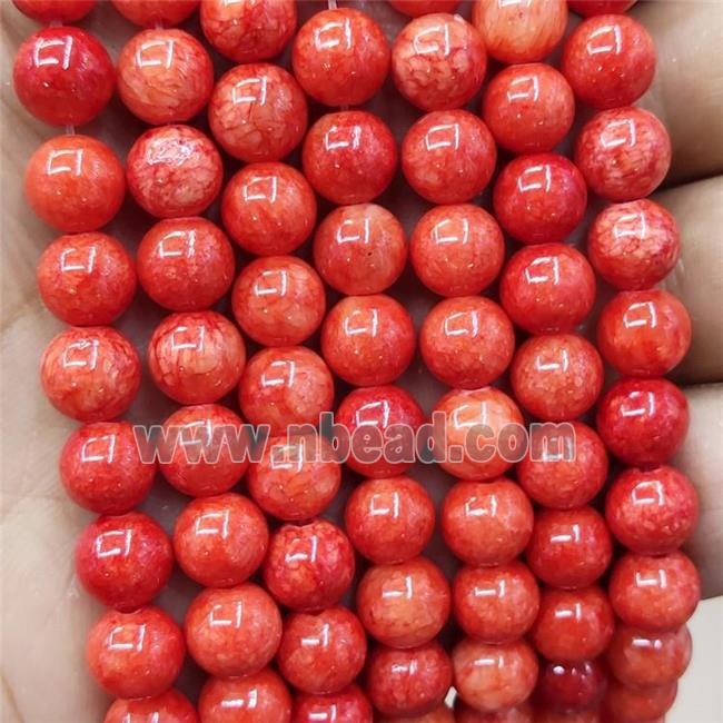 Natural Honey Jade Beads Red Dye Smooth Round