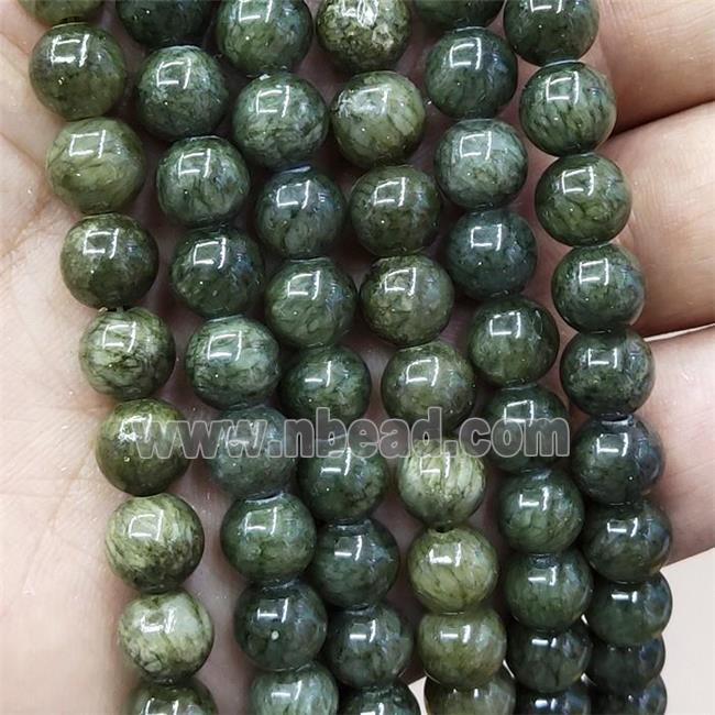 Natural Honey Jade Beads Green Dye Smooth Round