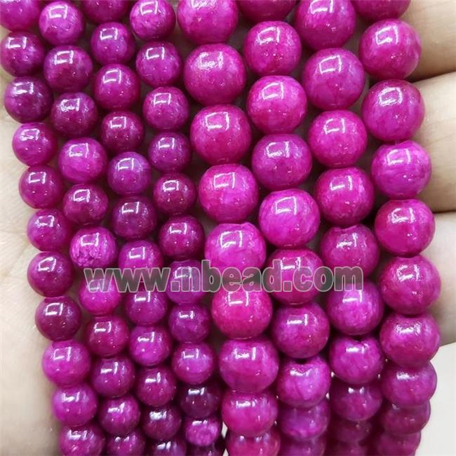 Natural Honey Jade Beads Hotpink Dye Smooth Round