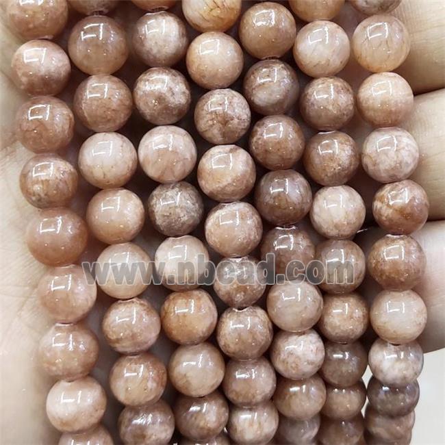 Natural Honey Jade Beads Peach Dye Smooth Round