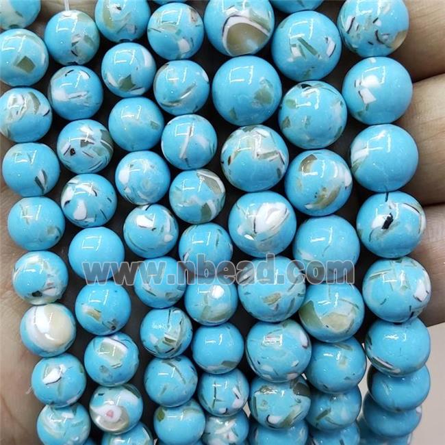 Turqblue Jade Beads Inlay Trochid Shell Dye Smooth Round