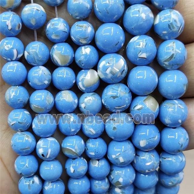 Blue Jade Beads Inlay Trochid Shell Dye Smooth Round