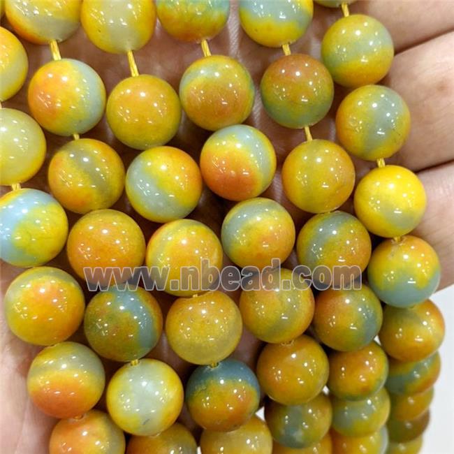 Natural Jade Beads Yellow Dye Smooth Round