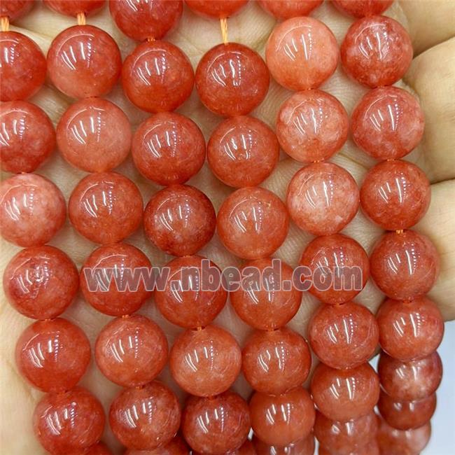 Sponge Jade Beads Red Dye Smooth Round