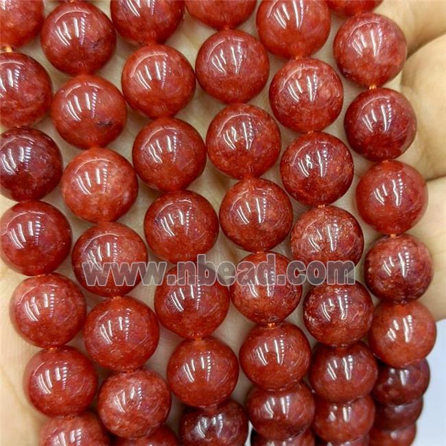 Sponge Jade Beads Red Dye Smooth Round