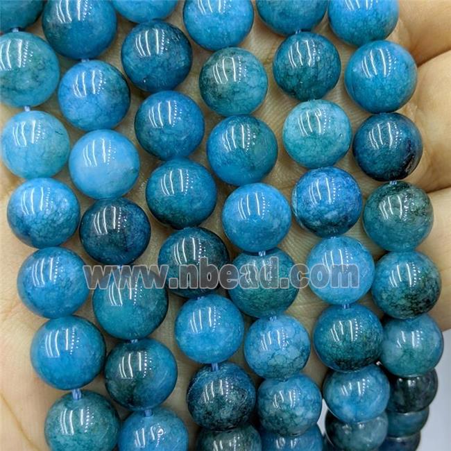 Sponge Jade Beads Blue Dye Smooth Round