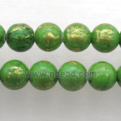 olive JinShan Jade beads with gold foil, round