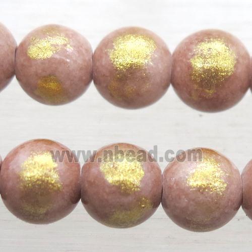 round peach JinShan Jade beads with gold foil