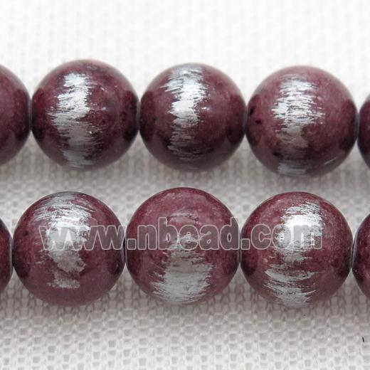 round deepred Silvery Jade Beads