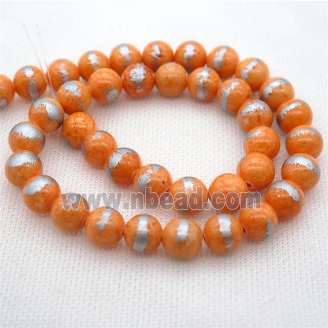 round nacarat Silvery Jade Beads